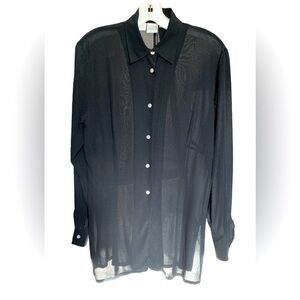 SHEER BLOUSE Vintage Silk Crepe Blouse Winter Silks Sheer Black Long Sleeve